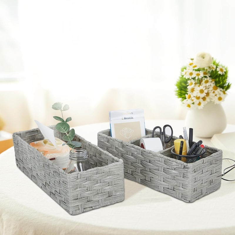 DULLEMELO Toilet Tank Basket, Set of 2 Plastic Wicker Bathroom Baskets for Organizing, Waterproof Toilet Paper Storage Basket for Bathroom, Light Grey - Image 3